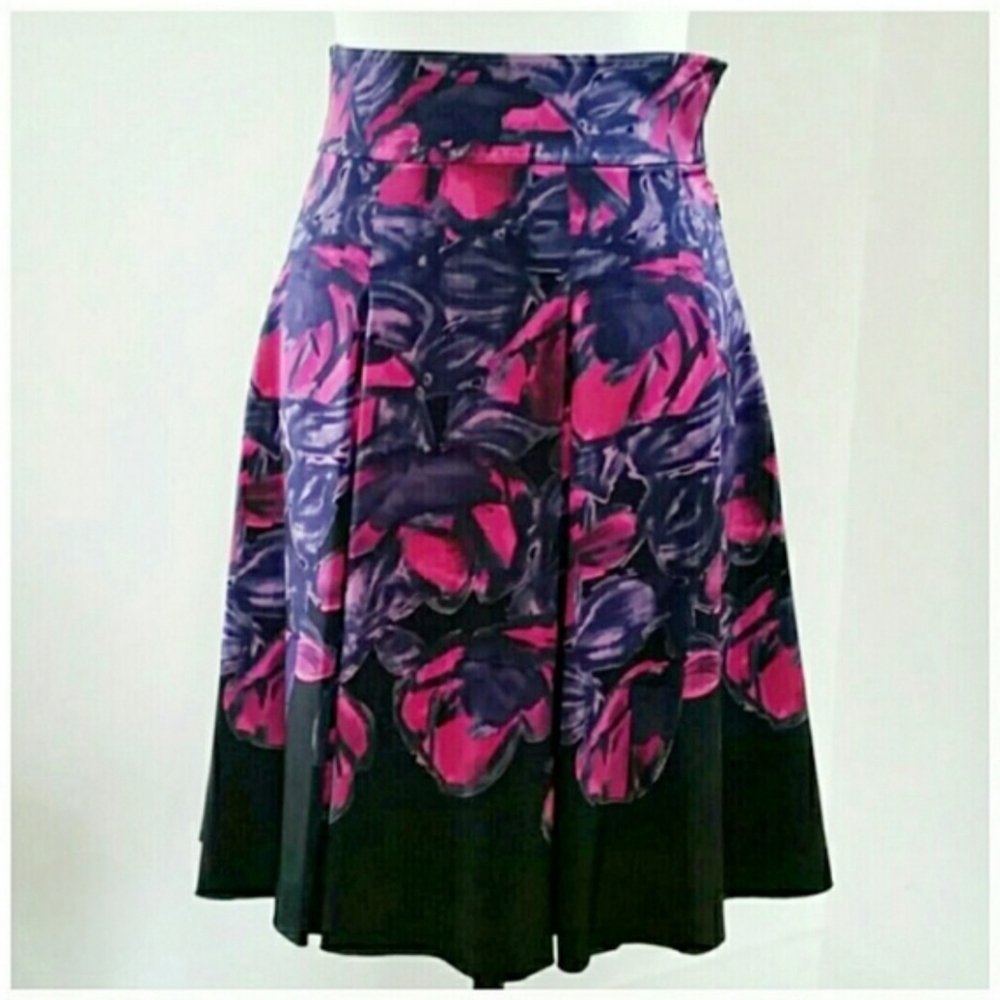 Elie Tahari A-Line Skirt - Purple and Pink Floral